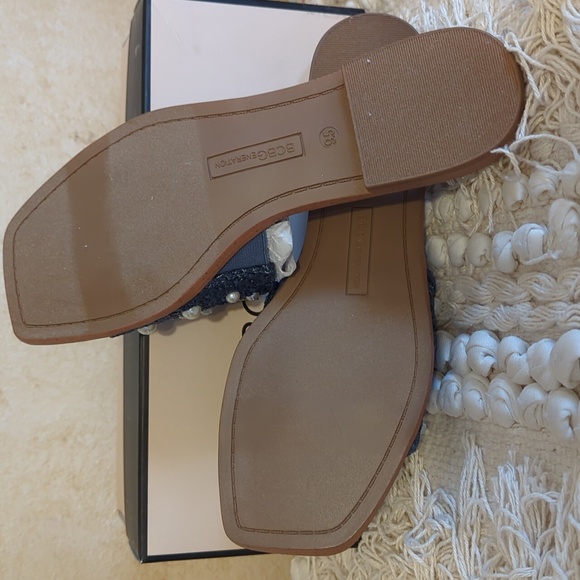 BCBGeneration Denim/Raffia Pearl Sandals 9.5 NWT - Picture 5 of 6